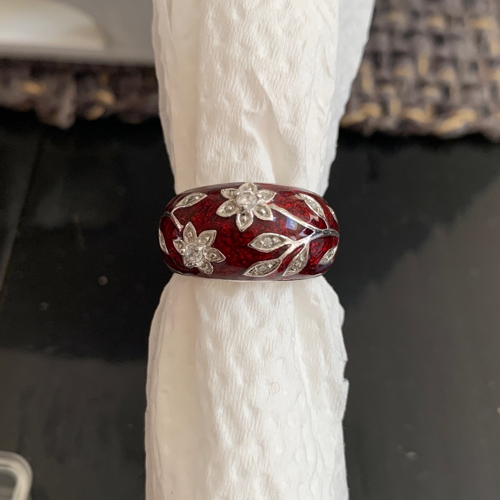 925 sterling Enamel and diamond ring